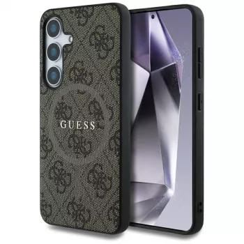 Guess Leather 4G Colored Ring Classic Logo MagSafe Dėklas Samsung Galaxy S25 (Ruda)