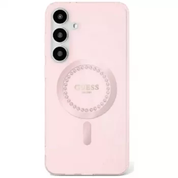 Guess Rhinestones Printed Classic Logo MagSafe Dėklas Samsung Galaxy S25 (Rožinis)