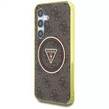 Guess 4G Glitter Triangle Buttons MagSafe Dėklas Samsung Galaxy S25 (Ruda)