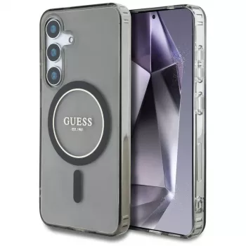 Guess Glitter Circle Classic Logo MagSafe Dėklas Samsung Galaxy S25 Juodas