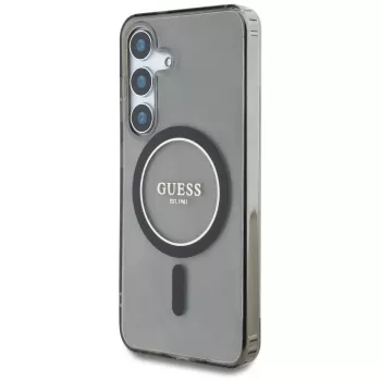 Guess Glitter Circle Classic Logo MagSafe Dėklas Samsung Galaxy S25 Juodas