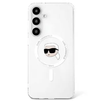 KARL LAGERFELD Button Karl Head Printed Logo MagSafe Case for Samsung Galaxy S25, White
