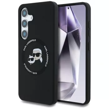 KARL LAGERFELD Silicone DoubleHeads & Circle MagSafe Dėklas Samsung Galaxy S25+ - Juodas