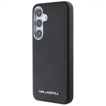 KARL LAGERFELD Saffiano FullWrapped Elongated Metal Logo MagSafe Dėklas Samsung Galaxy S25+, Juodas