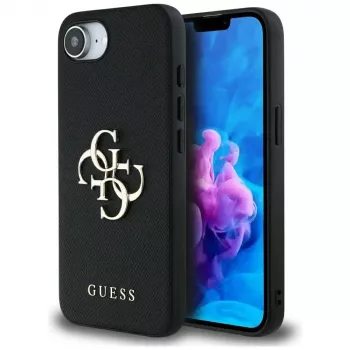 Guess Grained Big 4G Logo Small Classic Logo Dėklas, skirtas iPhone 16e (Juodas)