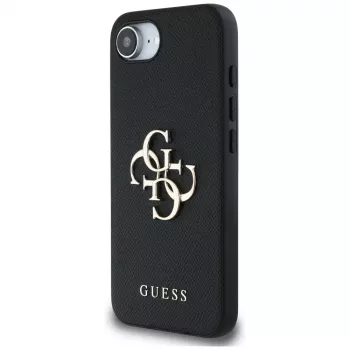 Guess Grained Big 4G Logo Small Classic Logo Dėklas, skirtas iPhone 16e (Juodas)