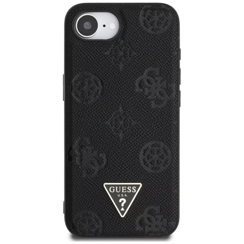 Guess Grained Hot Stamp Peony Triangle Logo MagSafe Case for iPhone 16e (Juoda)