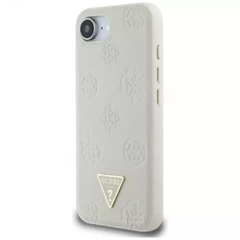 Guess Grained Hot Stamp Peony Triangle Logo MagSafe Dėklas, skirtas iPhone 16e (Smėlio spalvos)