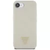 Guess Grained Hot Stamp Peony Triangle Logo MagSafe Dėklas, skirtas iPhone 16e (Smėlio spalvos)