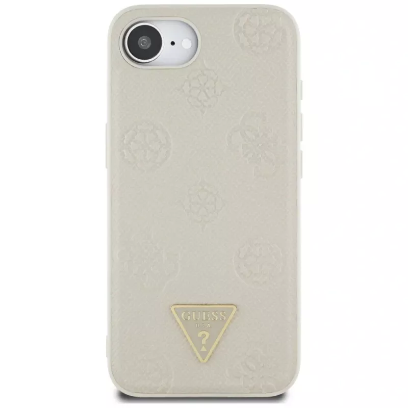 Guess Grained Hot Stamp Peony Triangle Logo MagSafe Dėklas, skirtas iPhone 16e (Smėlio spalvos)