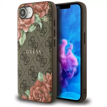 Guess 4G Flowers Print MagSafe Dėklas, skirtas iPhone 16e / 17e, Ruda spalva