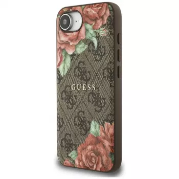 Guess 4G Flowers Print MagSafe Dėklas, skirtas iPhone 16e / 17e, Ruda spalva