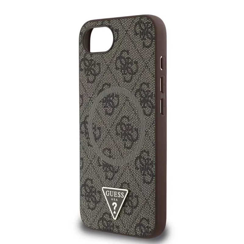 Guess 4G Ring Triangle Logo MagSafe Dėklas, skirtas iPhone 16e (Ruda spalva)