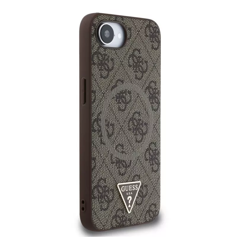 Guess 4G Ring Triangle Logo MagSafe Dėklas, skirtas iPhone 16e (Ruda spalva)