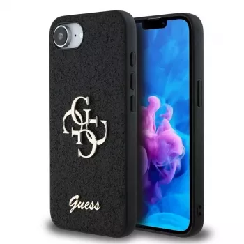 Guess Fixed Glitter Big 4G Dėklas, skirtas iPhone 16e (Juodas)