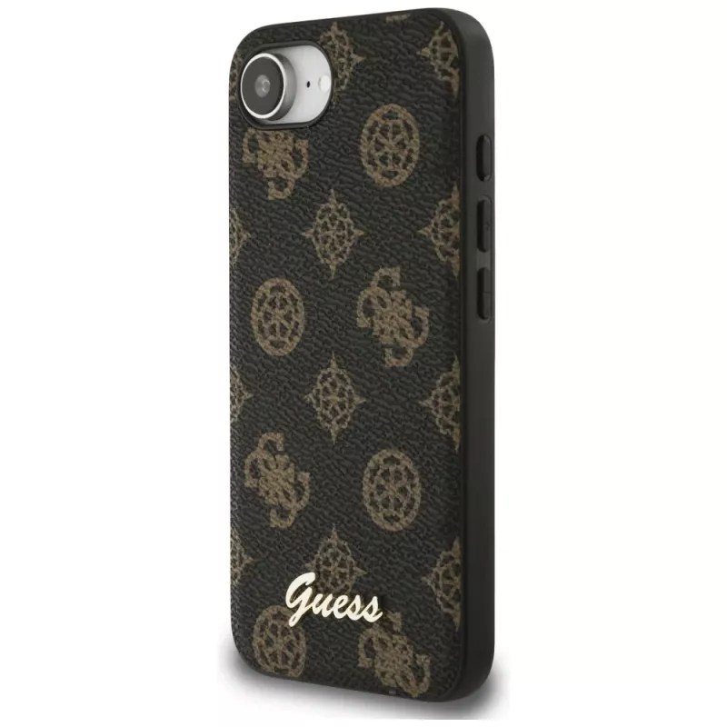 Guess Peony Script Logo MagSafe Dėklas, skirtas Apple iPhone 16e / 17e, Juodas