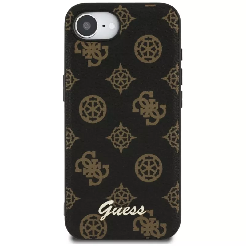 Guess Peony Script Logo MagSafe Dėklas, skirtas Apple iPhone 16e / 17e, Juodas