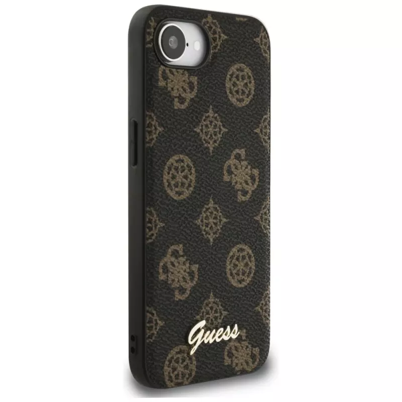 Guess Peony Script Logo MagSafe Dėklas, skirtas Apple iPhone 16e / 17e, Juodas
