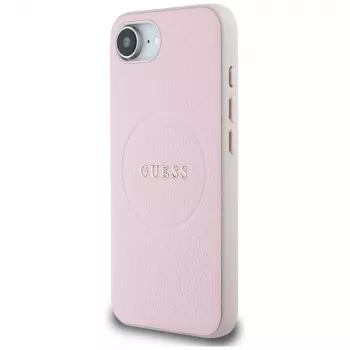 Guess Grained Ring MagSafe Dėklas, skirtas Apple iPhone 16e (rožinis)