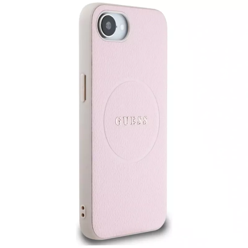 Guess Grained Ring MagSafe Dėklas, skirtas Apple iPhone 16e (rožinis)