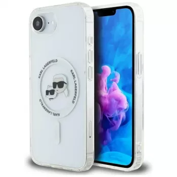 KARL LAGERFELD IML Metal Karl & Choupette Heads Dėklas su MagSafe, skirtas iPhone 16e/17e, Baltas