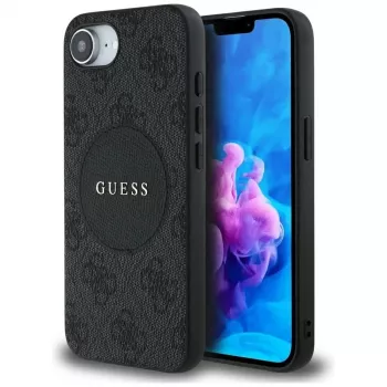 Guess 4G Circle Classic Logo MagSafe Dėklas, skirtas iPhone 16e – Juodas