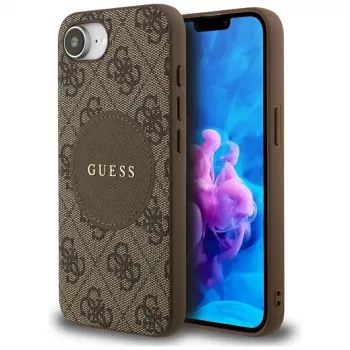 Guess 4G Circle Classic Logo MagSafe dėklas, skirtas iPhone 16e (rudas)