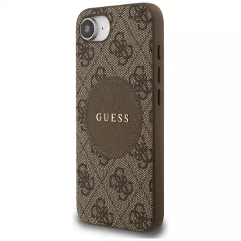 Guess 4G Circle Classic Logo MagSafe dėklas, skirtas iPhone 16e (rudas)