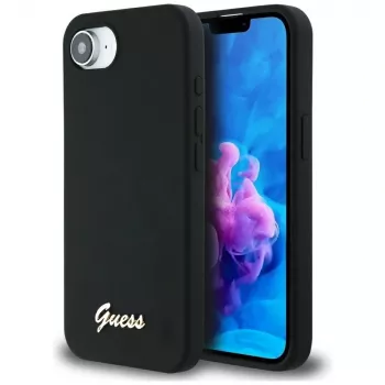 Guess Silicone Script Metal Logo MagSafe Case for iPhone 16e (Juoda)