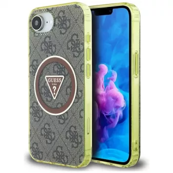 Guess IML Metal Glitter 4G Circle Triangle MagSafe Dėklas Apple iPhone 16e (Ruda)