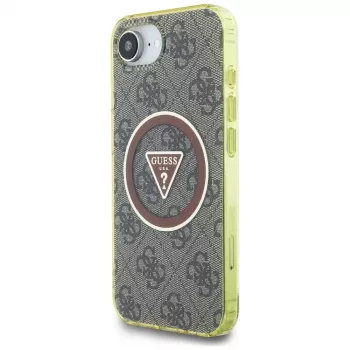 Guess IML Metal Glitter 4G Circle Triangle MagSafe Dėklas Apple iPhone 16e (Ruda)