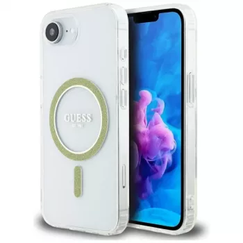 Guess IML Glitter Circle MagSafe Dėklas iPhone 16e (Skaidrus)