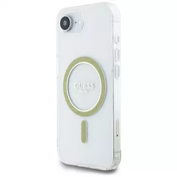Guess IML Glitter Circle MagSafe Dėklas iPhone 16e (Skaidrus)