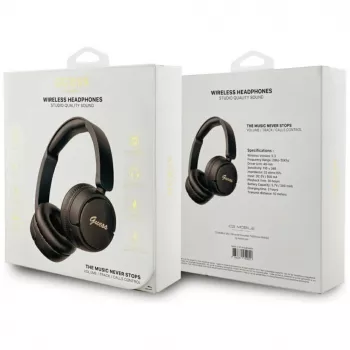 Guess Metal Logo Script belaidės ausinės Bluetooth 5.3, uždedamos ant galvos, juodos