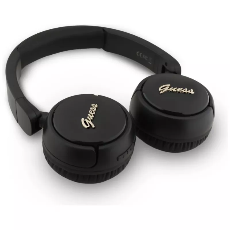 Guess Metal Logo Script belaidės ausinės Bluetooth 5.3, uždedamos ant galvos, juodos