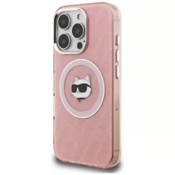 Karl Lagerfeld IML Choupette Head Logo MagSafe Case, skirta Apple iPhone 16 Pro, rožinė