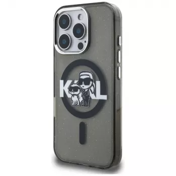 Karl Lagerfeld IML Glitter Karl & Choupette Sketch Logo MagSafe Case for iPhone 16 Pro Black