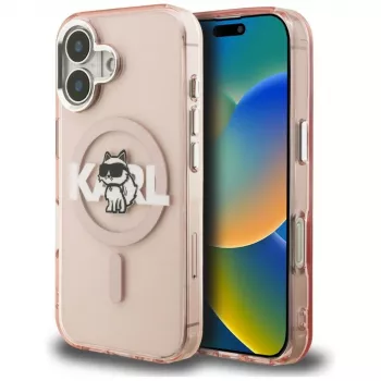 KARL LAGERFELD IML Choupette Sketch Logo MagSafe Dėklas, skirtas iPhone 16, rožinis