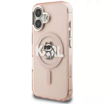 KARL LAGERFELD IML Choupette Sketch Logo MagSafe Dėklas, skirtas iPhone 16, rožinis