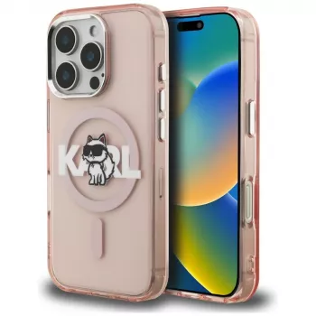Karl Lagerfeld IML Choupette Sketch Logo MagSafe Case for iPhone 16 Pro Pink