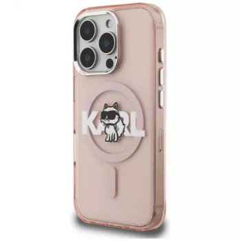 Karl Lagerfeld IML Choupette Sketch Logo MagSafe Case for iPhone 16 Pro Pink