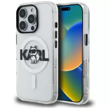 KARL LAGERFELD IML Choupette Sketch Logo MagSafe Case, iPhone 16 Pro Max, Skaidrus