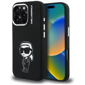 KARL LAGERFELD Silicone Karl Sketch MagSafe Case for Apple iPhone 16 Pro Max, Black