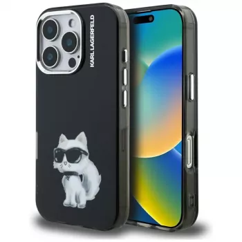 Karl Lagerfeld IML Aquarelle Choupette & Logo Back Cover, skirta Apple iPhone 16 Pro, juoda