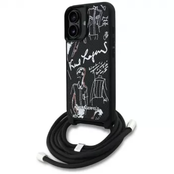 Karl Lagerfeld Crossbody GrainedPattern & Logo Case iPhone 16, juoda