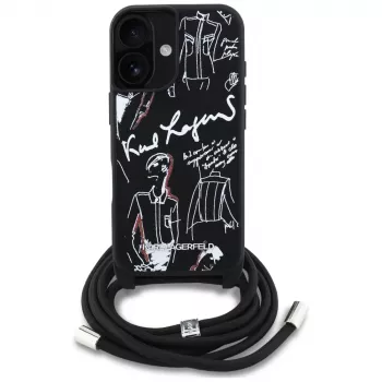 Karl Lagerfeld Crossbody GrainedPattern & Logo Case iPhone 16, juoda
