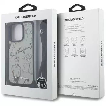 Karl Lagerfeld Crossbody Case su grūdėtu raštu ir logotipu, skirta iPhone 16 Pro Max, pilka