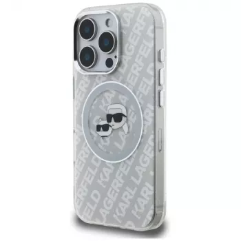 KARL LAGERFELD IML Glitter Karl & Choupette Heads Logo MagSafe Case, iPhone 16 Pro, Pilka