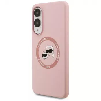 Karl Lagerfeld Silicone DoubleHeads And Circle MagSafe Dėklas Samsung Galaxy S25 Edge Rožinis