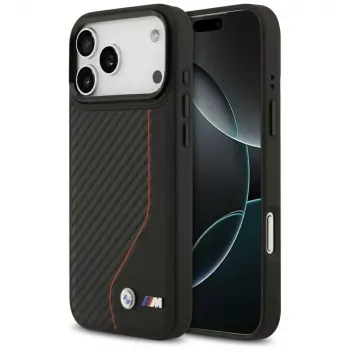 BMW M Carbon Line & Logo MagSafe dėklas, skirtas iPhone 17 Pro Max, raudonas